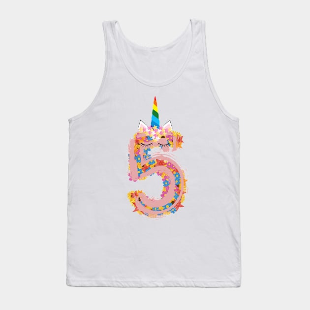 Unicorn 5th Birthday Outfit for Girls 5 Year Old Fifth Birthday Tank Top by patsuda